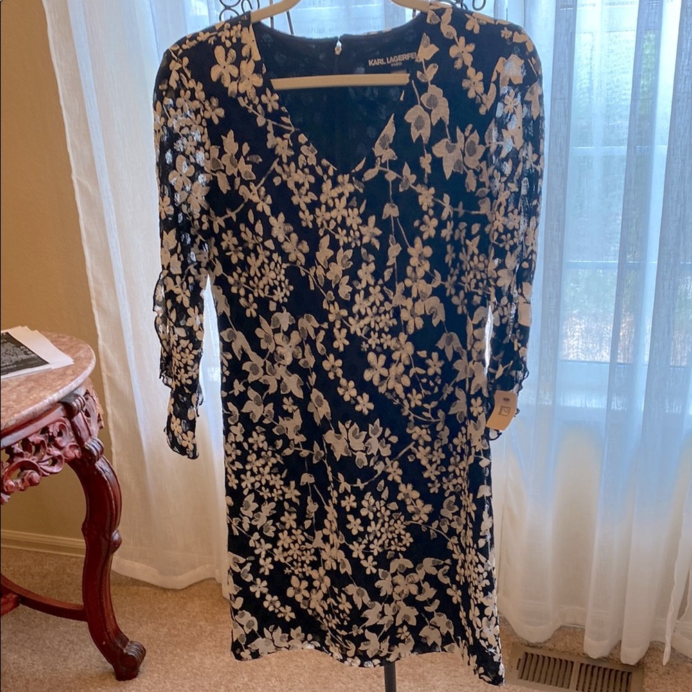 Karl Lagerfeld Blue Sheath Dress with Bishop Sleeves